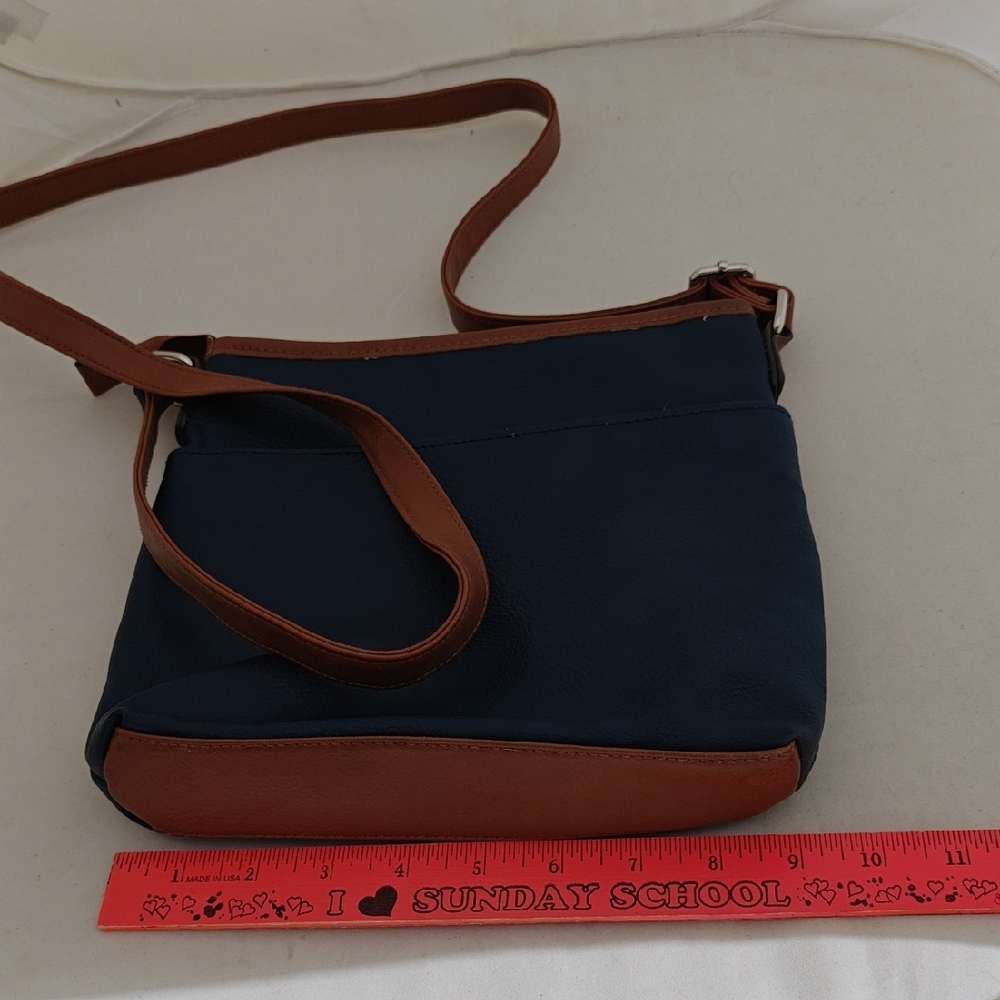 Navy Crossbody Bag with Brown Trim